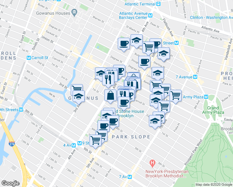 map of restaurants, bars, coffee shops, grocery stores, and more near 584 Carroll Street in Brooklyn