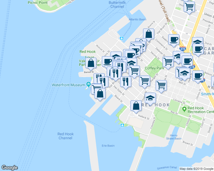 map of restaurants, bars, coffee shops, grocery stores, and more near in Brooklyn