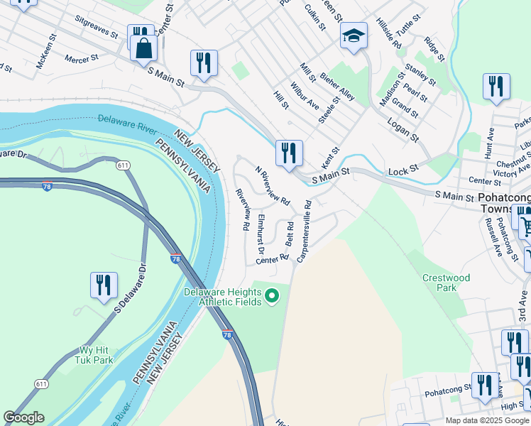 map of restaurants, bars, coffee shops, grocery stores, and more near 160 Forrest Lane in Phillipsburg