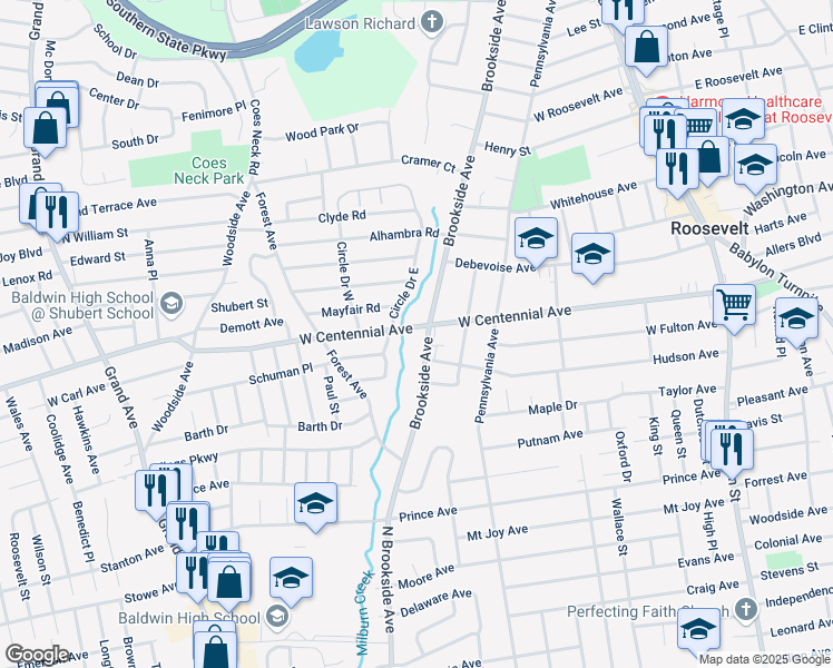 map of restaurants, bars, coffee shops, grocery stores, and more near 299 West Centennial Avenue in Roosevelt