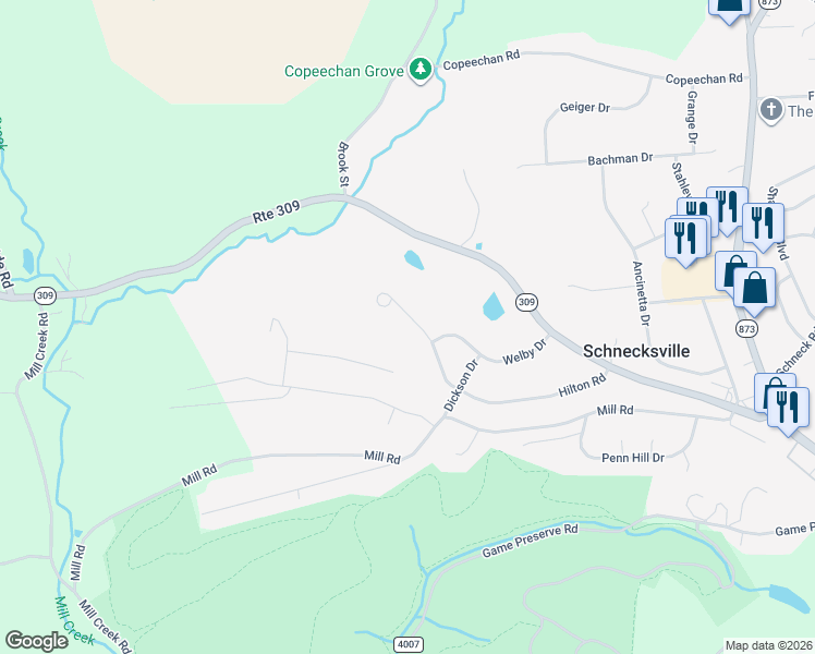 map of restaurants, bars, coffee shops, grocery stores, and more near 4848 T916 in Schnecksville