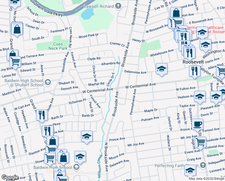 map of restaurants, bars, coffee shops, grocery stores, and more near 299 West Centennial Avenue in Roosevelt