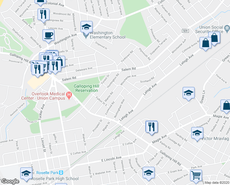 map of restaurants, bars, coffee shops, grocery stores, and more near 393 Martin Road in Union