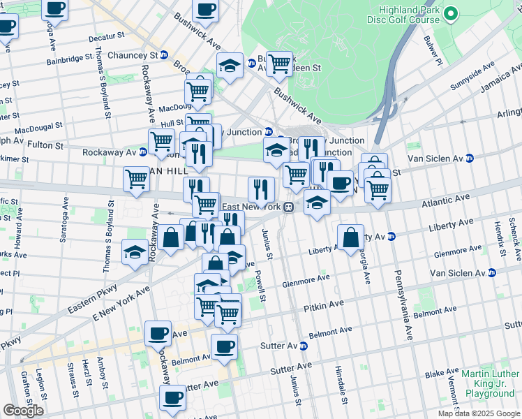 map of restaurants, bars, coffee shops, grocery stores, and more near 2436 Atlantic Avenue in Brooklyn