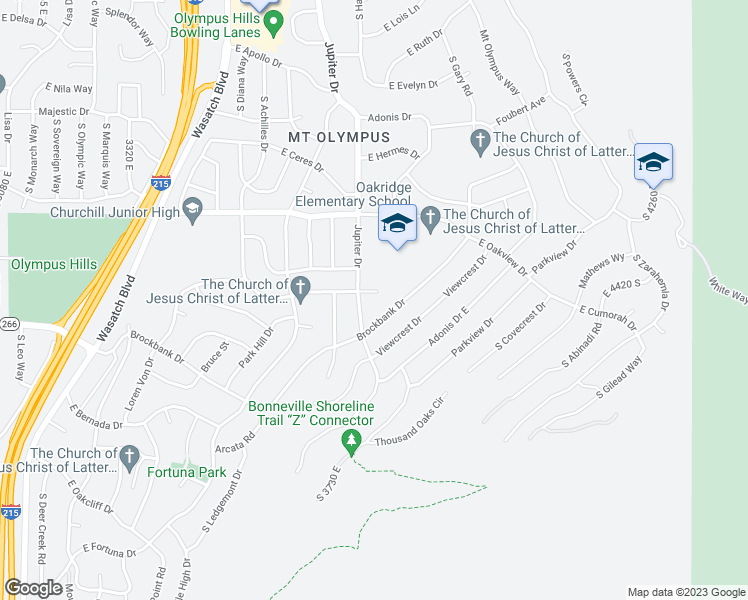 map of restaurants, bars, coffee shops, grocery stores, and more near 3762 East Eastcliff Circle in Salt Lake City