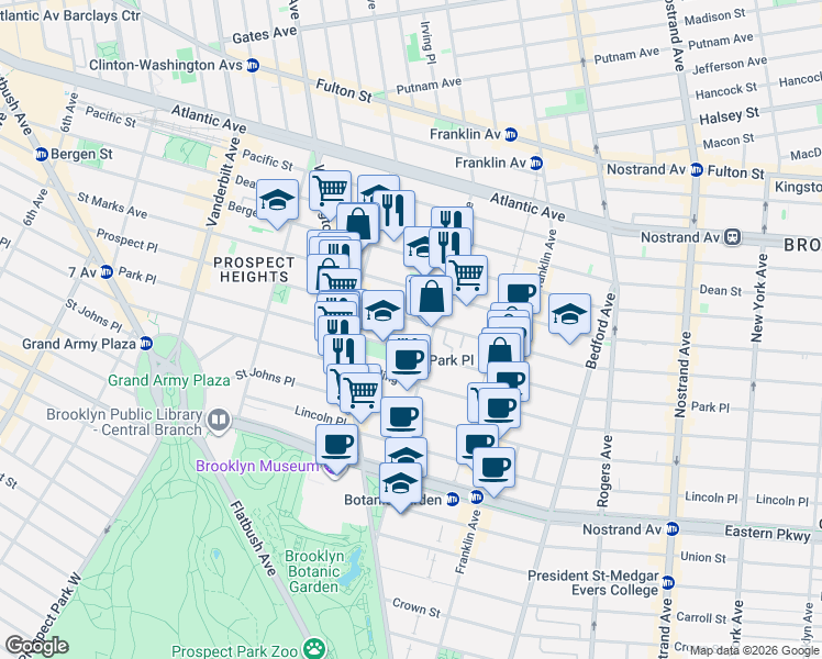 map of restaurants, bars, coffee shops, grocery stores, and more near 482 Prospect Place in Brooklyn
