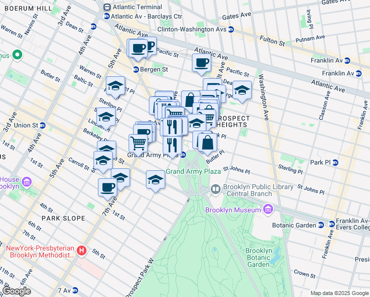 map of restaurants, bars, coffee shops, grocery stores, and more near 387 Flatbush Avenue in Brooklyn