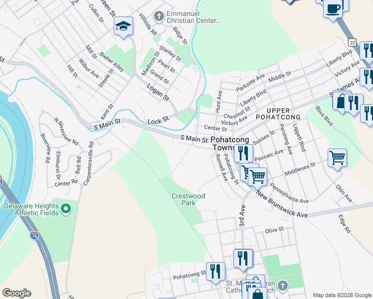 map of restaurants, bars, coffee shops, grocery stores, and more near 422 Maple Avenue in Phillipsburg