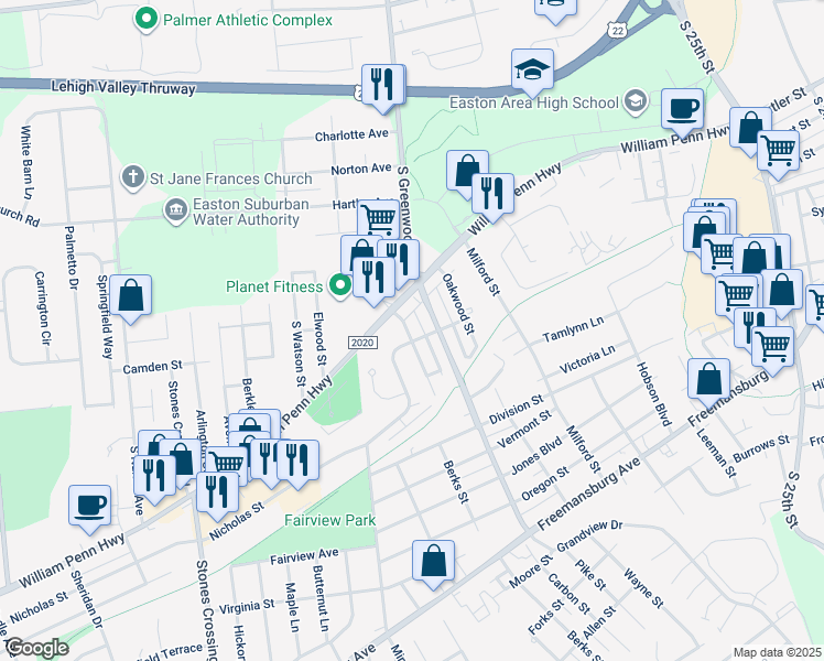 map of restaurants, bars, coffee shops, grocery stores, and more near 506 Kingwood Street in Easton