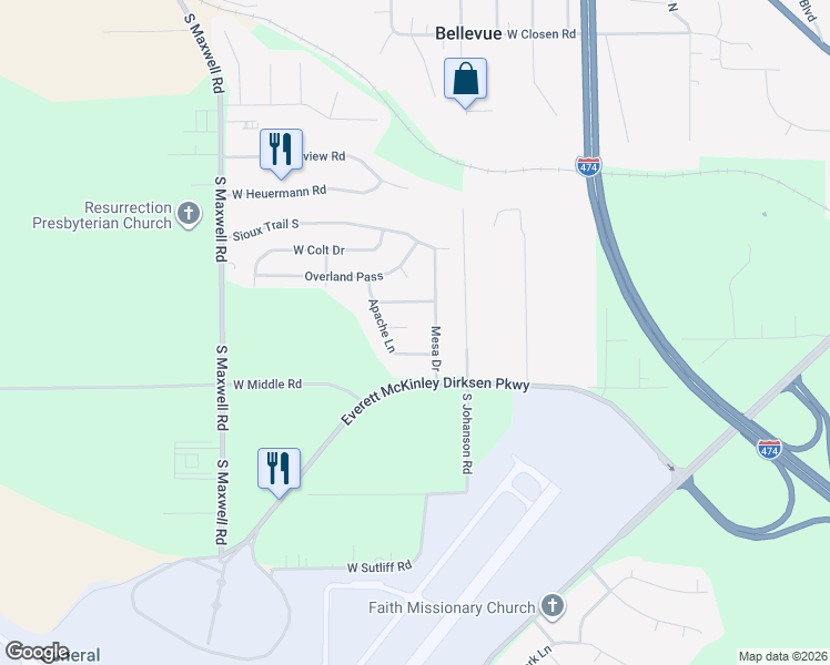 map of restaurants, bars, coffee shops, grocery stores, and more near 5616 West Chippewa Court in Peoria