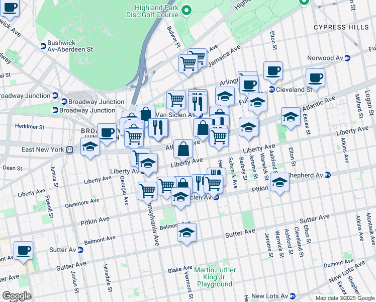 map of restaurants, bars, coffee shops, grocery stores, and more near 158 Bradford Street in Brooklyn