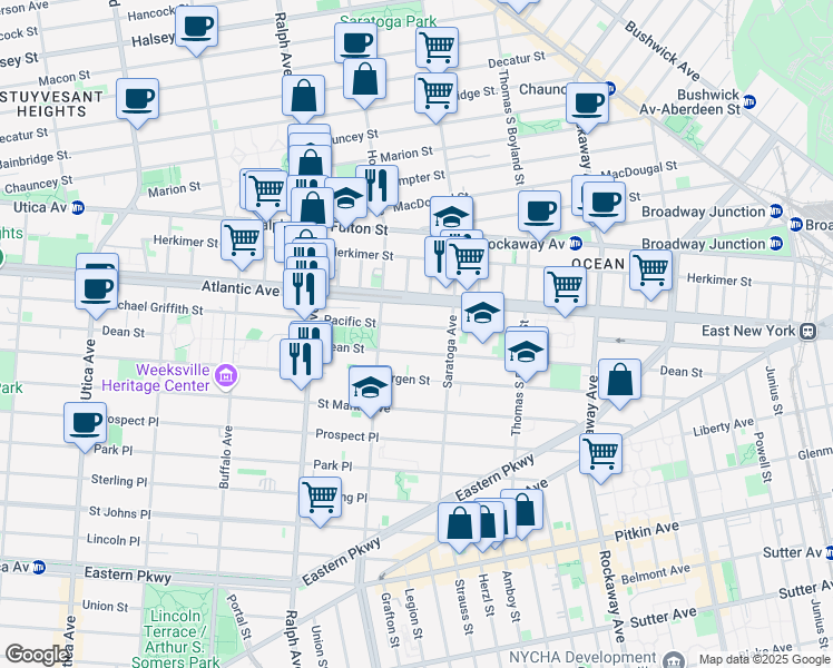 map of restaurants, bars, coffee shops, grocery stores, and more near 2083 Dean Street in Brooklyn