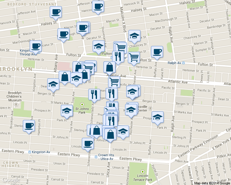 map of restaurants, bars, coffee shops, grocery stores, and more near in Brooklyn
