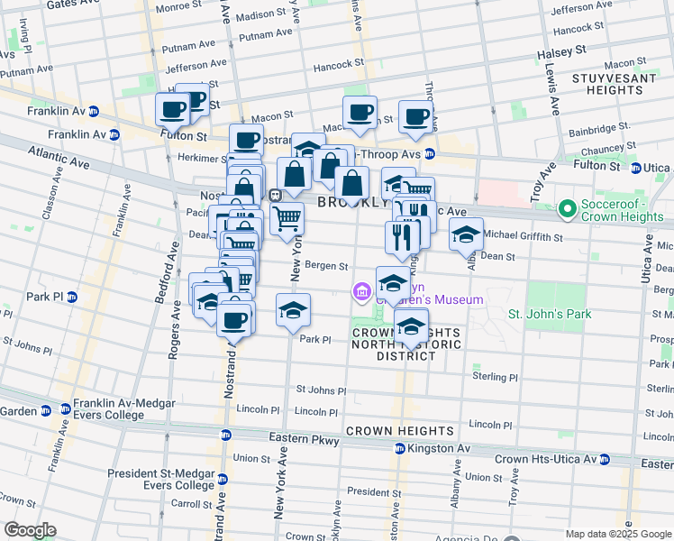 map of restaurants, bars, coffee shops, grocery stores, and more near 1206 Bergen Street in Brooklyn