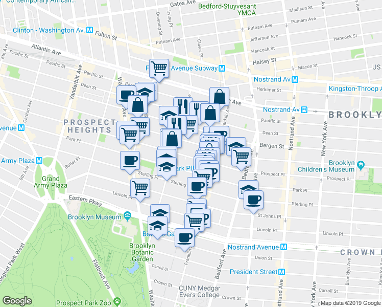 map of restaurants, bars, coffee shops, grocery stores, and more near 528 Prospect Place in Brooklyn