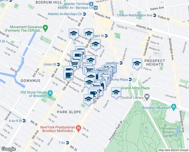 map of restaurants, bars, coffee shops, grocery stores, and more near 809 Union Street in Brooklyn