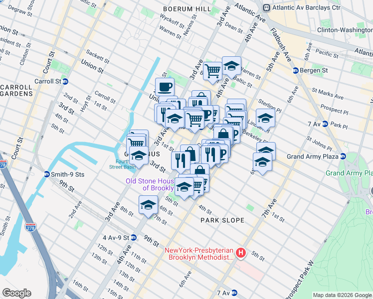 map of restaurants, bars, coffee shops, grocery stores, and more near in Brooklyn