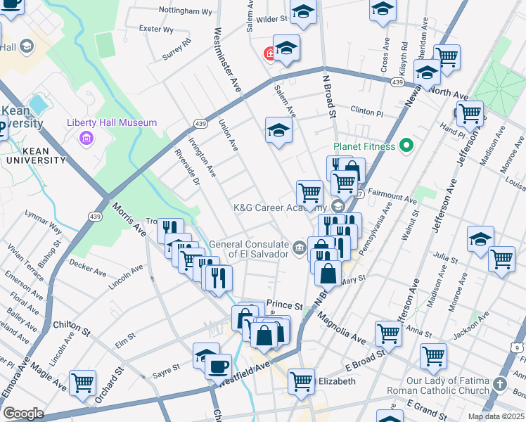 map of restaurants, bars, coffee shops, grocery stores, and more near 20-24 Algonquin Place in Elizabeth