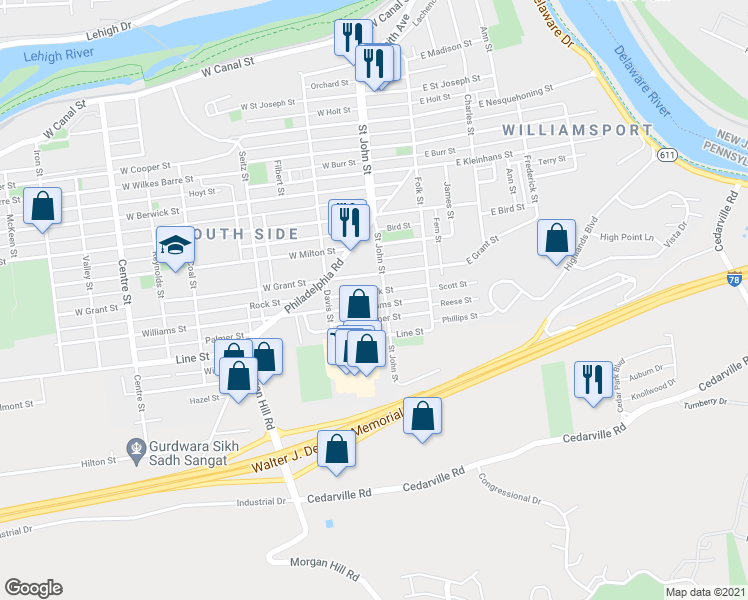 map of restaurants, bars, coffee shops, grocery stores, and more near 209 Palmer Street in Easton
