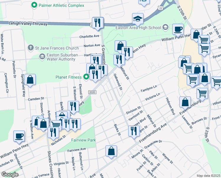 map of restaurants, bars, coffee shops, grocery stores, and more near 508 Kingwood Street in Easton