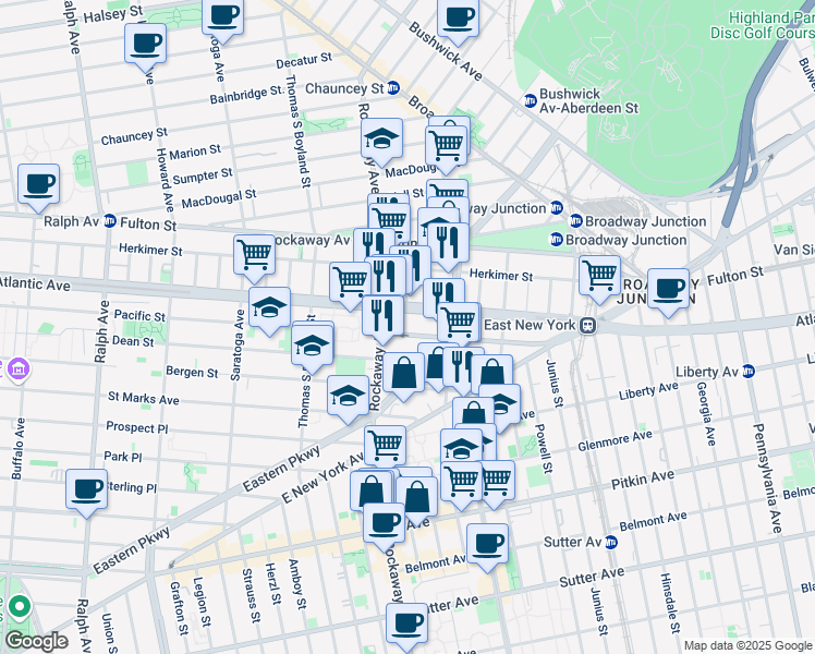 map of restaurants, bars, coffee shops, grocery stores, and more near 2254 Pacific Street in Brooklyn
