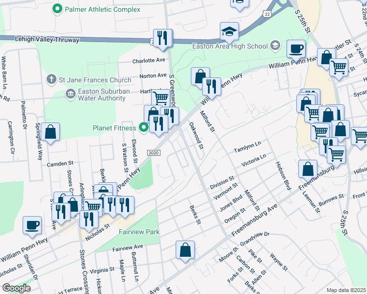 map of restaurants, bars, coffee shops, grocery stores, and more near 508 Kingwood Street in Easton