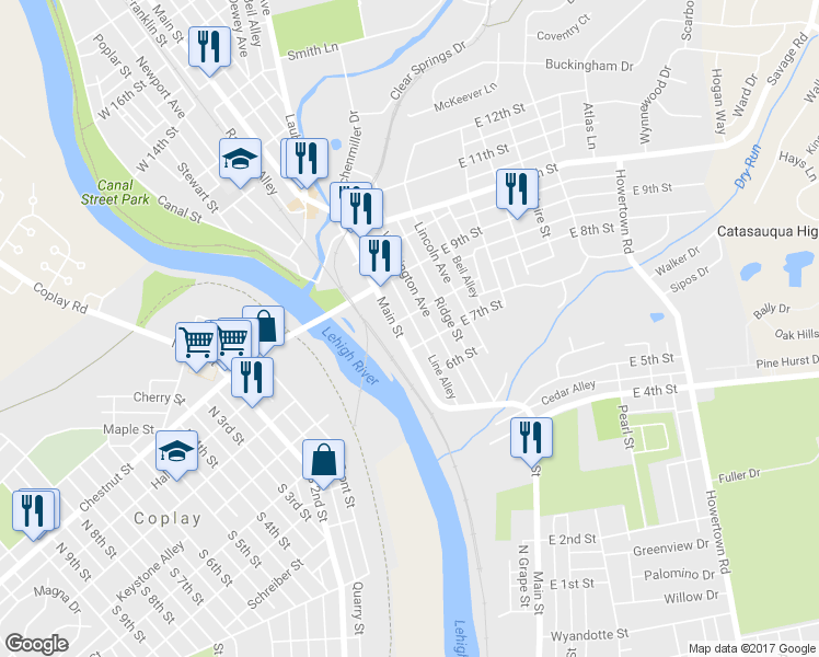 map of restaurants, bars, coffee shops, grocery stores, and more near 723 Main Street in Northampton