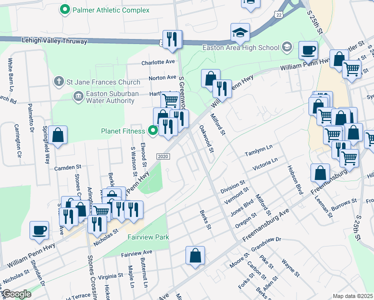 map of restaurants, bars, coffee shops, grocery stores, and more near 506 Kingwood Street in Easton