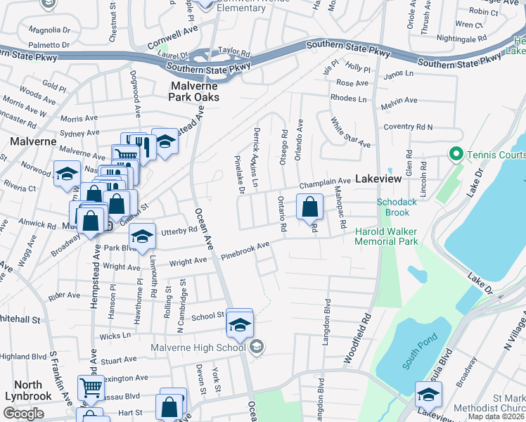 map of restaurants, bars, coffee shops, grocery stores, and more near 11-1027 Saranac Road in West Hempstead