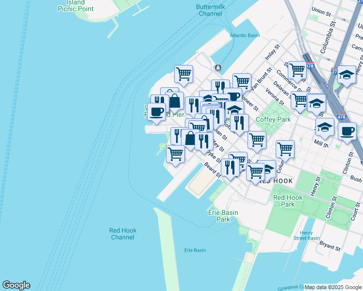 map of restaurants, bars, coffee shops, grocery stores, and more near in Brooklyn