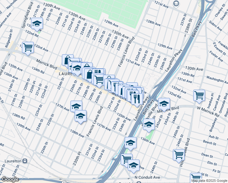 map of restaurants, bars, coffee shops, grocery stores, and more near in Queens