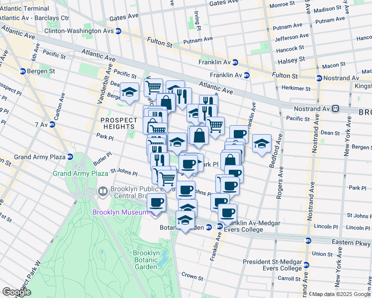 map of restaurants, bars, coffee shops, grocery stores, and more near 482 Prospect Place in Brooklyn