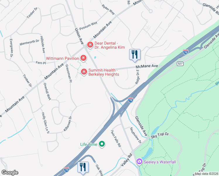 map of restaurants, bars, coffee shops, grocery stores, and more near 160 Diamond Hill Road in Berkeley Heights