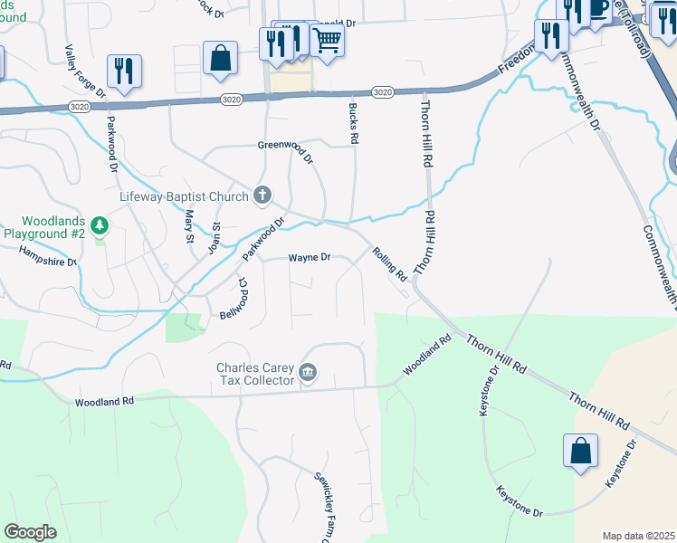 map of restaurants, bars, coffee shops, grocery stores, and more near 206 Cameron Drive in Cranberry Township