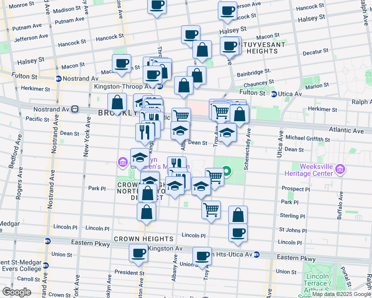 map of restaurants, bars, coffee shops, grocery stores, and more near 1415 Bergen Street in Brooklyn