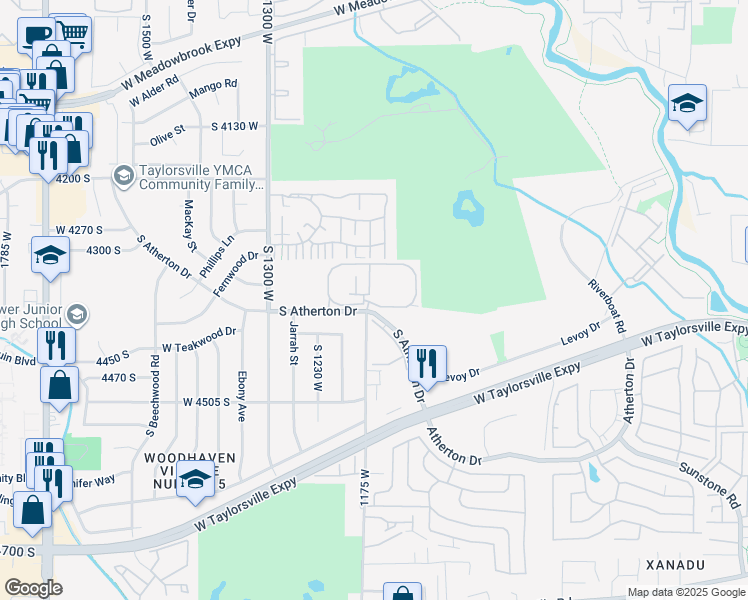 map of restaurants, bars, coffee shops, grocery stores, and more near 1192 4365 South in Taylorsville