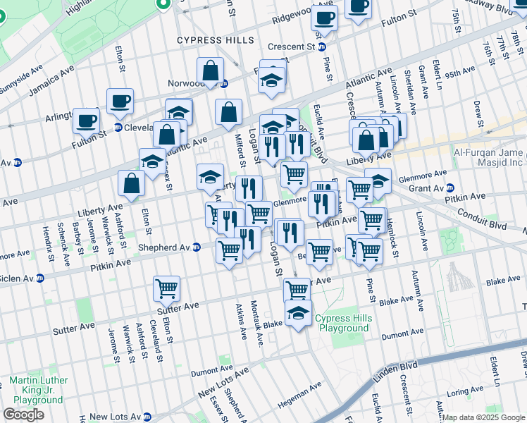 map of restaurants, bars, coffee shops, grocery stores, and more near in Brooklyn
