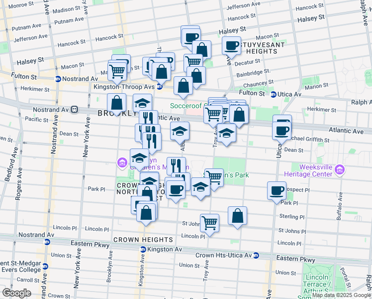 map of restaurants, bars, coffee shops, grocery stores, and more near 1415 Bergen Street in Brooklyn