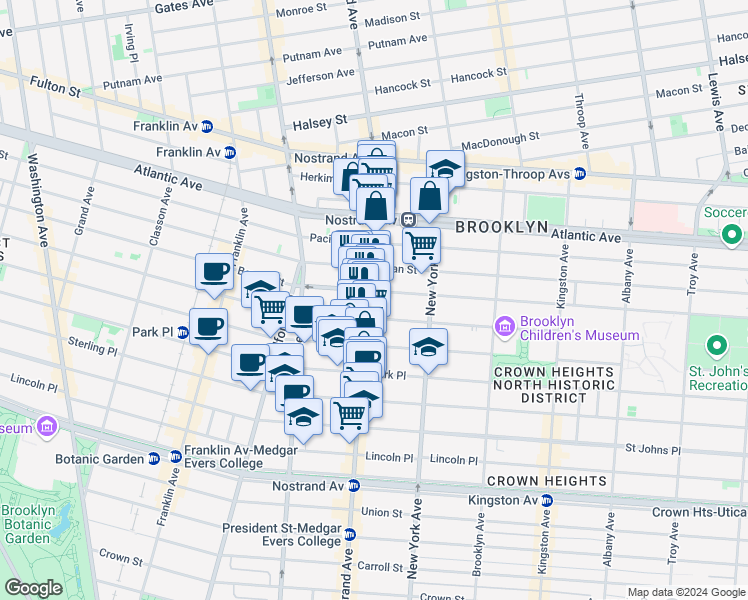 map of restaurants, bars, coffee shops, grocery stores, and more near in Brooklyn