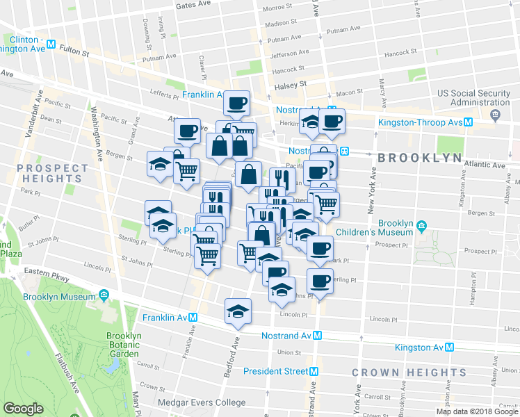 map of restaurants, bars, coffee shops, grocery stores, and more near 596 Saint Marks Avenue in Brooklyn