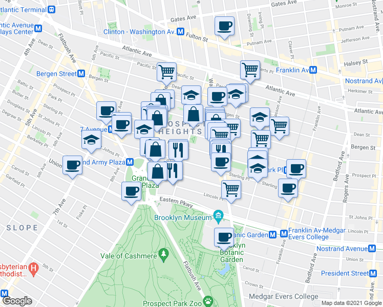 map of restaurants, bars, coffee shops, grocery stores, and more near in Brooklyn