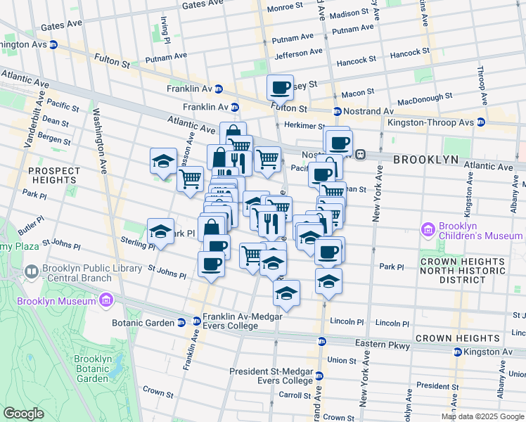 map of restaurants, bars, coffee shops, grocery stores, and more near 596 Saint Marks Avenue in Brooklyn