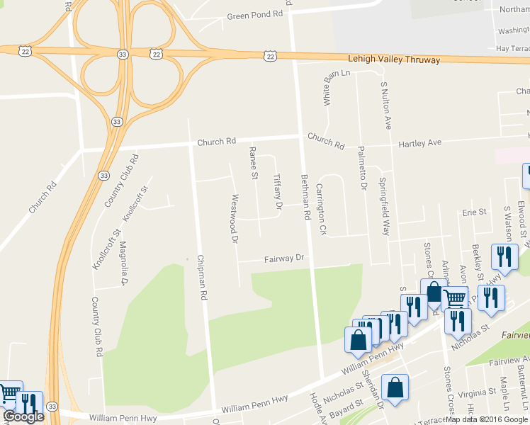 map of restaurants, bars, coffee shops, grocery stores, and more near 3700 Ranee Street in Easton