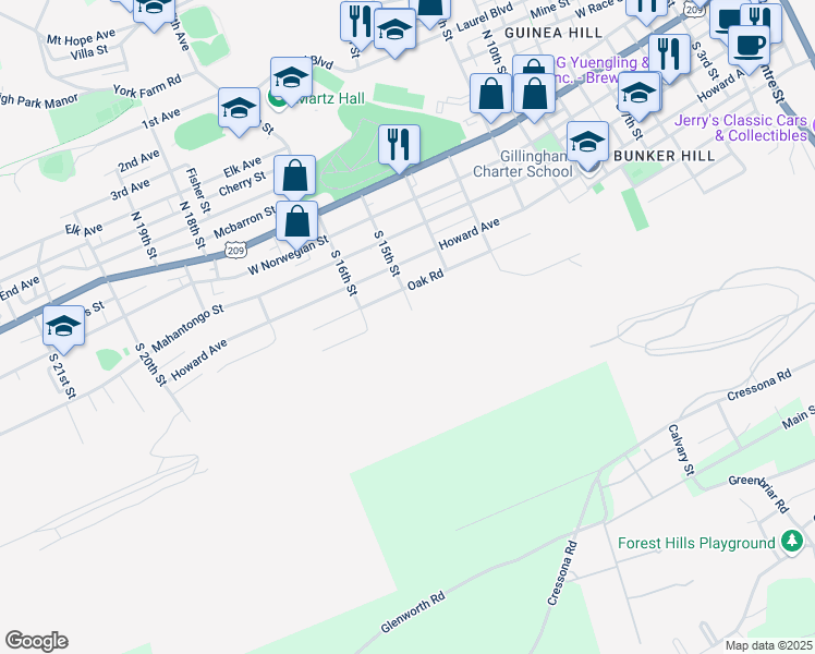 map of restaurants, bars, coffee shops, grocery stores, and more near 1501 Birch Road in Pottsville