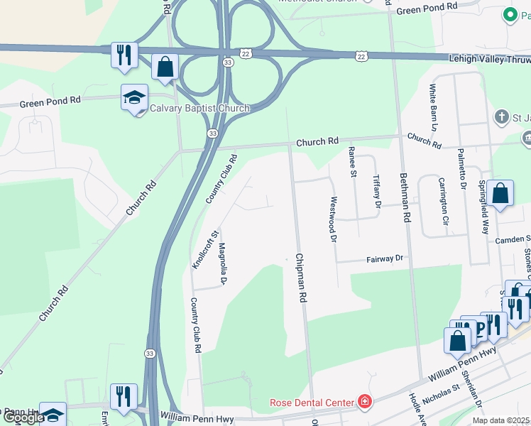 map of restaurants, bars, coffee shops, grocery stores, and more near 5120 Wisteria Drive in Easton