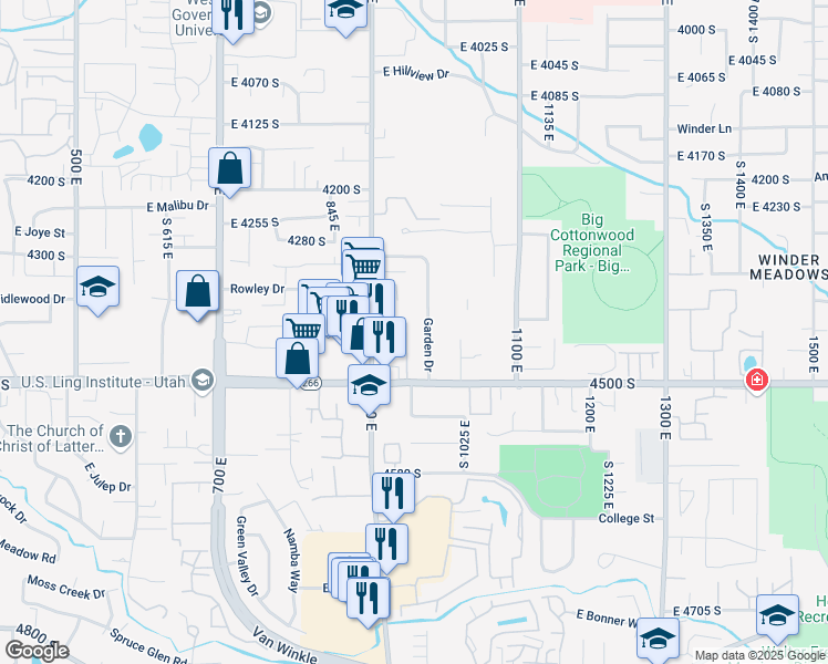 map of restaurants, bars, coffee shops, grocery stores, and more near 4412 Garden Drive in Salt Lake City