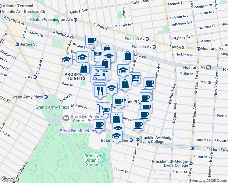 map of restaurants, bars, coffee shops, grocery stores, and more near 473 Park Place in Brooklyn