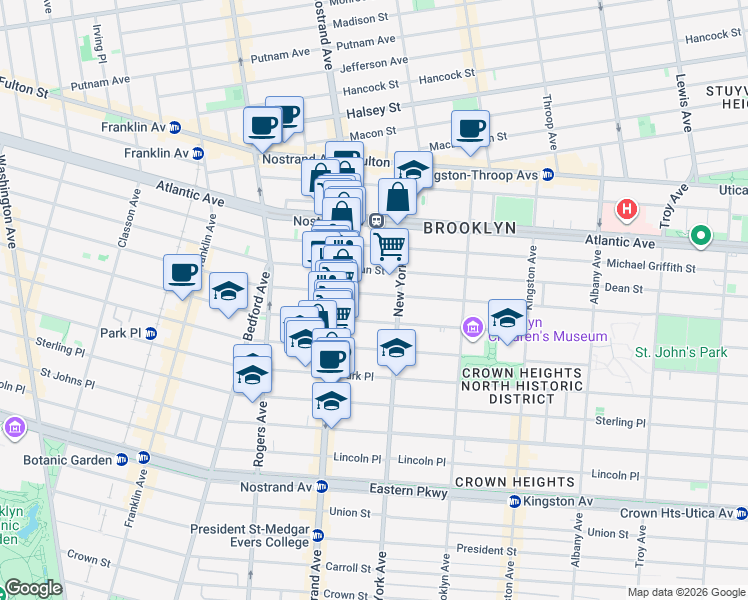 map of restaurants, bars, coffee shops, grocery stores, and more near 725 Saint Marks Avenue in Brooklyn