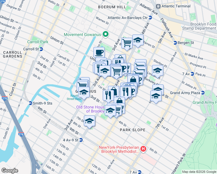 map of restaurants, bars, coffee shops, grocery stores, and more near in Brooklyn
