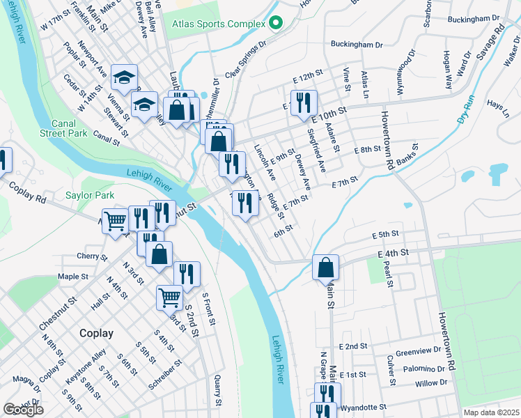 map of restaurants, bars, coffee shops, grocery stores, and more near 713 Main Street in Northampton